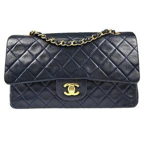 Chanel Navy Lambskin Medium Double Flap Shoulder Bag